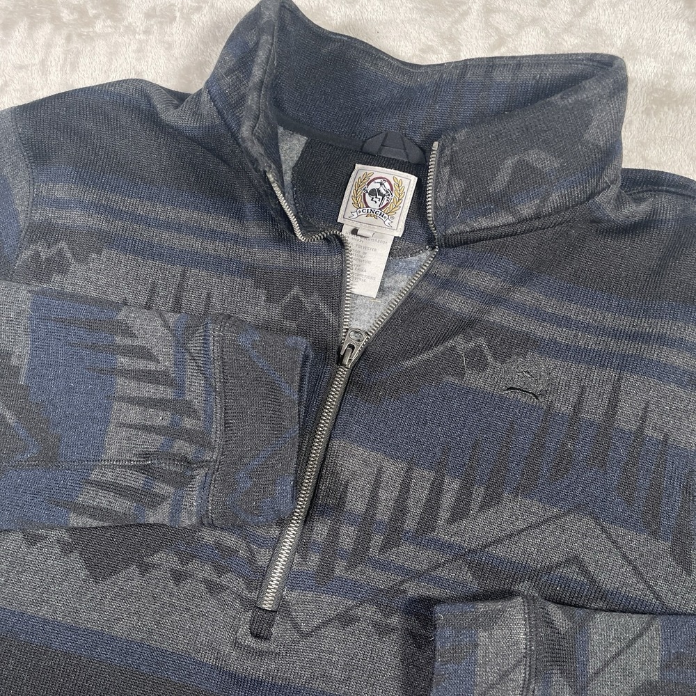 Cinch‎ Aztec Southwestern Printed Olive Fleece Pullover Mens XL Black Gray
